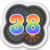 Fun Fireworks + Regenbogenmuster "38" Event # Aufkleber (Vorderseite)