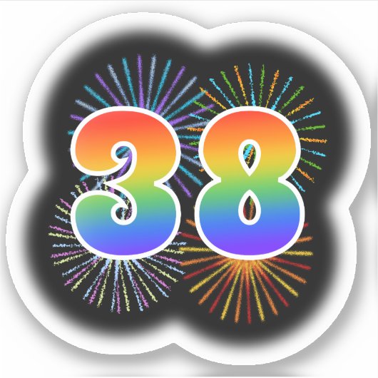Fun Fireworks + Regenbogenmuster "38" Event # Aufkleber (Vorderseite)