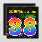 Fun Fireworks + Regenbogenmuster "38" Geburtstag # Einladung (Vorne/Hinten)