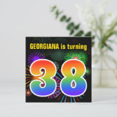 Fun Fireworks + Regenbogenmuster "38" Geburtstag # Einladung (Stehend Vorderseite)
