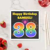 Fun Fireworks + Regenbogenmuster "38" Geburtstag # Serviette (Beispiel)