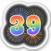 Fun Fireworks + Regenbogenmuster "39" Event # Aufkleber (Vorderseite)