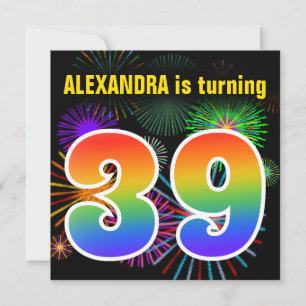 Fun Fireworks + Regenbogenmuster "39" Geburtstag # Einladung