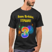 Fun Fireworks + Regenbogenmuster "3" Geburtstag # T-Shirt (Vorderseite)