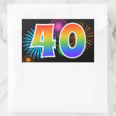 Fun Fireworks + Regenbogenmuster "40" Ereignisnumm Rechteckiger Aufkleber (Tasche)