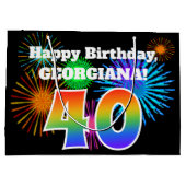 Fun Fireworks + Regenbogenmuster "40" Geburtstag # Große Geschenktüte (Rückseite)