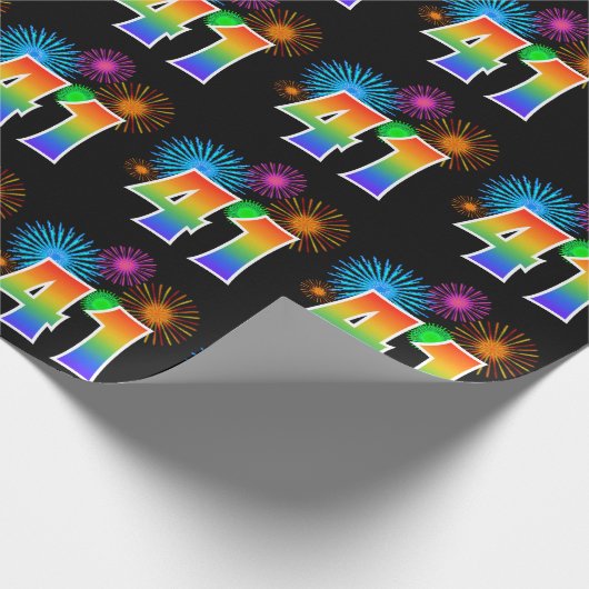 Fun Fireworks + Regenbogenmuster "41" Ereignisnumm Geschenkpapier (Ecke)