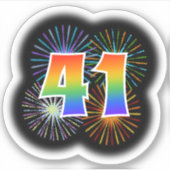 Fun Fireworks + Regenbogenmuster "41" Event # Aufkleber (Vorderseite)