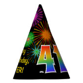 Fun Fireworks + Regenbogenmuster "41" Geburtstag # Partyhütchen (Rechts)