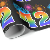 Fun Fireworks + Regenbogenmuster "42" Ereignisnumm Geschenkpapier (Rolleneckpunkt)