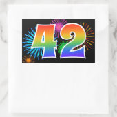Fun Fireworks + Regenbogenmuster "42" Ereignisnumm Rechteckiger Aufkleber (Tasche)