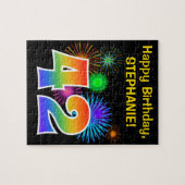 Fun Fireworks + Regenbogenmuster "42" Geburtstag # Puzzle (Horizontal)