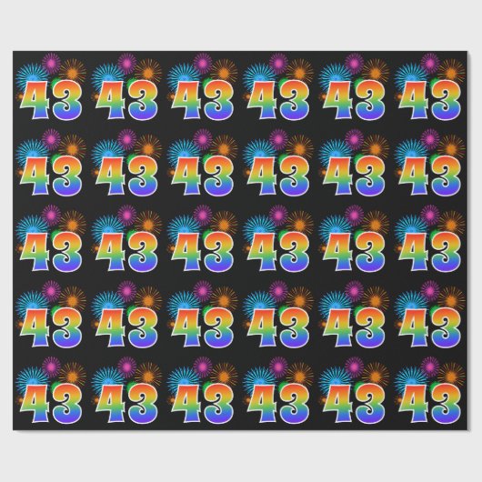 Fun Fireworks + Regenbogenmuster "43" Ereignisnumm Geschenkpapier (Flach)