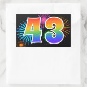 Fun Fireworks + Regenbogenmuster "43" Ereignisnumm Rechteckiger Aufkleber (Tasche)