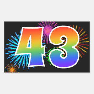 Fun Fireworks + Regenbogenmuster "43" Ereignisnumm Rechteckiger Aufkleber