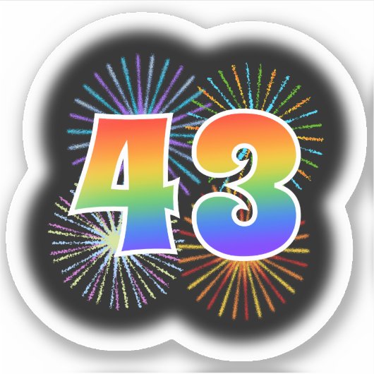 Fun Fireworks + Regenbogenmuster "43" Event # Aufkleber (Vorderseite)