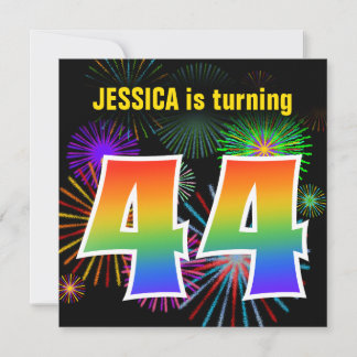 Fun Fireworks + Regenbogenmuster "44" Geburtstag # Einladung