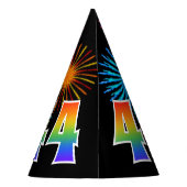 Fun Fireworks + Regenbogenmuster "44" Geburtstag # Partyhütchen (Rückseite)