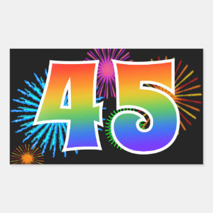 Fun Fireworks + Regenbogenmuster "45" Ereignisnumm Rechteckiger Aufkleber