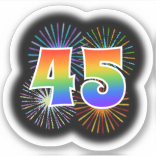 Fun Fireworks + Regenbogenmuster "45" Event # Aufkleber