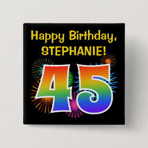 Fun Fireworks + Regenbogenmuster "45" Geburtstag # Button