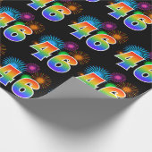 Fun Fireworks + Regenbogenmuster "46" Ereignisnumm Geschenkpapier (Ecke)