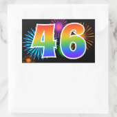 Fun Fireworks + Regenbogenmuster "46" Ereignisnumm Rechteckiger Aufkleber (Tasche)