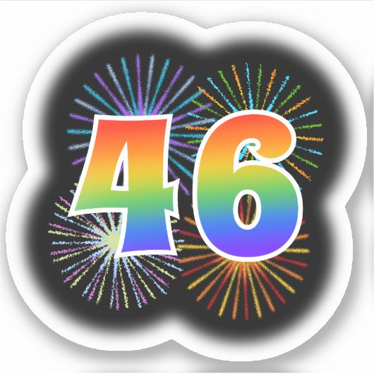 Fun Fireworks + Regenbogenmuster "46" Event # Aufkleber (Vorderseite)
