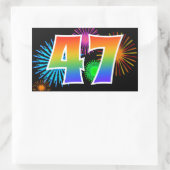 Fun Fireworks + Regenbogenmuster "47" Ereignisnumm Rechteckiger Aufkleber (Tasche)