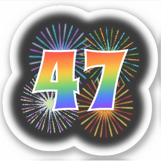 Fun Fireworks + Regenbogenmuster "47" Event # Aufkleber (Vorderseite)