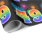 Fun Fireworks + Regenbogenmuster "49" Ereignisnumm Geschenkpapier (Rolleneckpunkt)
