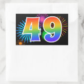 Fun Fireworks + Regenbogenmuster "49" Ereignisnumm Rechteckiger Aufkleber (Tasche)