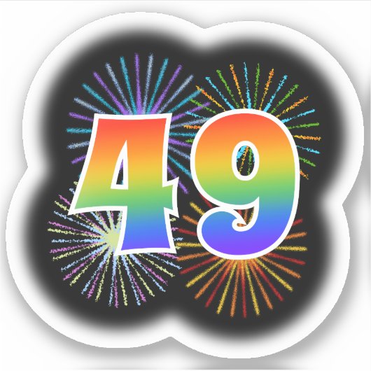 Fun Fireworks + Regenbogenmuster "49" Event # Aufkleber (Vorderseite)