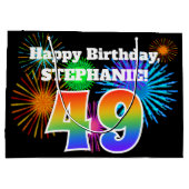 Fun Fireworks + Regenbogenmuster "49" Geburtstag # Große Geschenktüte (Rückseite)