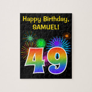 Fun Fireworks + Regenbogenmuster "49" Geburtstag # Puzzle