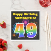 Fun Fireworks + Regenbogenmuster "49" Geburtstag # Serviette (Beispiel)