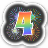 Fun Fireworks + Regenbogenmuster "4" Ereignis # Aufkleber (Vorderseite)