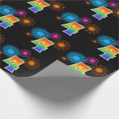 Fun Fireworks + Regenbogenmuster "4" Ereignisnumme Geschenkpapier (Ecke)