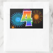 Fun Fireworks + Regenbogenmuster "4" Ereignisnumme Rechteckiger Aufkleber (Tasche)