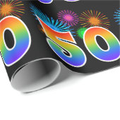 Fun Fireworks + Regenbogenmuster "50" Ereignisnumm Geschenkpapier (Rolleneckpunkt)
