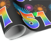 Fun Fireworks + Regenbogenmuster "51" Ereignisnumm Geschenkpapier (Rolleneckpunkt)