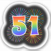 Fun Fireworks + Regenbogenmuster "51" Event # Aufkleber (Vorderseite)