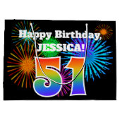 Fun Fireworks + Regenbogenmuster "51" Geburtstag # Große Geschenktüte (Rückseite)