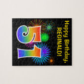 Fun Fireworks + Regenbogenmuster "51" Geburtstag # Puzzle (Horizontal)