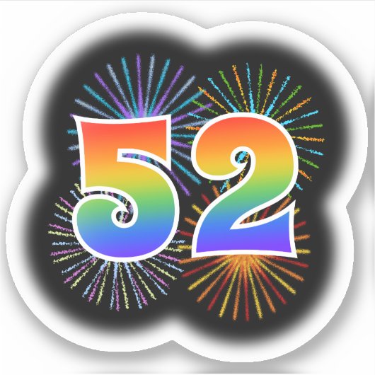 Fun Fireworks + Regenbogenmuster "52" Event # Aufkleber (Vorderseite)