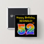 Fun Fireworks + Regenbogenmuster "52" Geburtstag # Button (Vorne & Hinten)