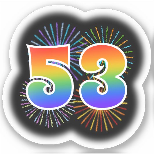 Fun Fireworks + Regenbogenmuster "53" Event # Aufkleber (Vorderseite)