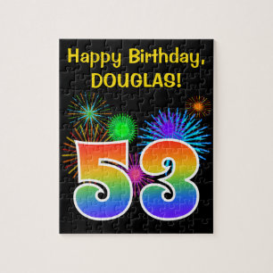 Fun Fireworks + Regenbogenmuster "53" Geburtstag # Puzzle