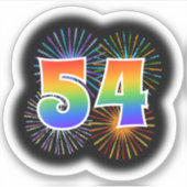 Fun Fireworks + Regenbogenmuster "54" Event # Aufkleber (Vorderseite)