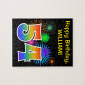 Fun Fireworks + Regenbogenmuster "54" Geburtstag # Puzzle (Horizontal)
